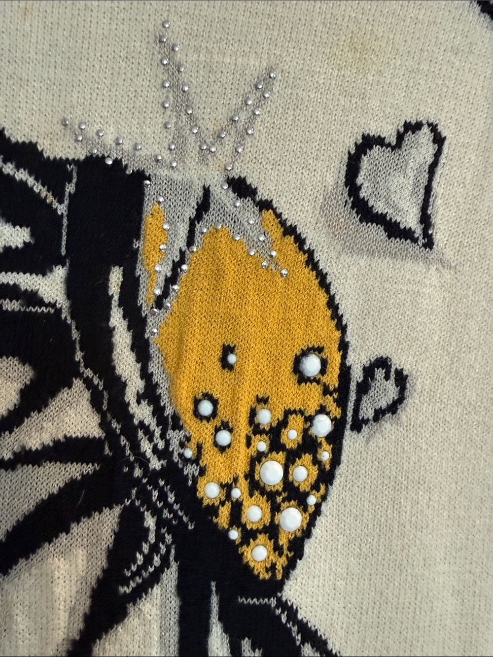 St John Marie Gray vintage Cream Floral-Graphic Knit Sweater bee rare print - Picture 2 of 16